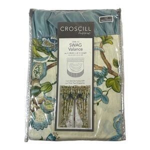 Croscill Home Swag Valance Corfu Sky Blue Floral NEW 44" x 28" Curtain Cotton